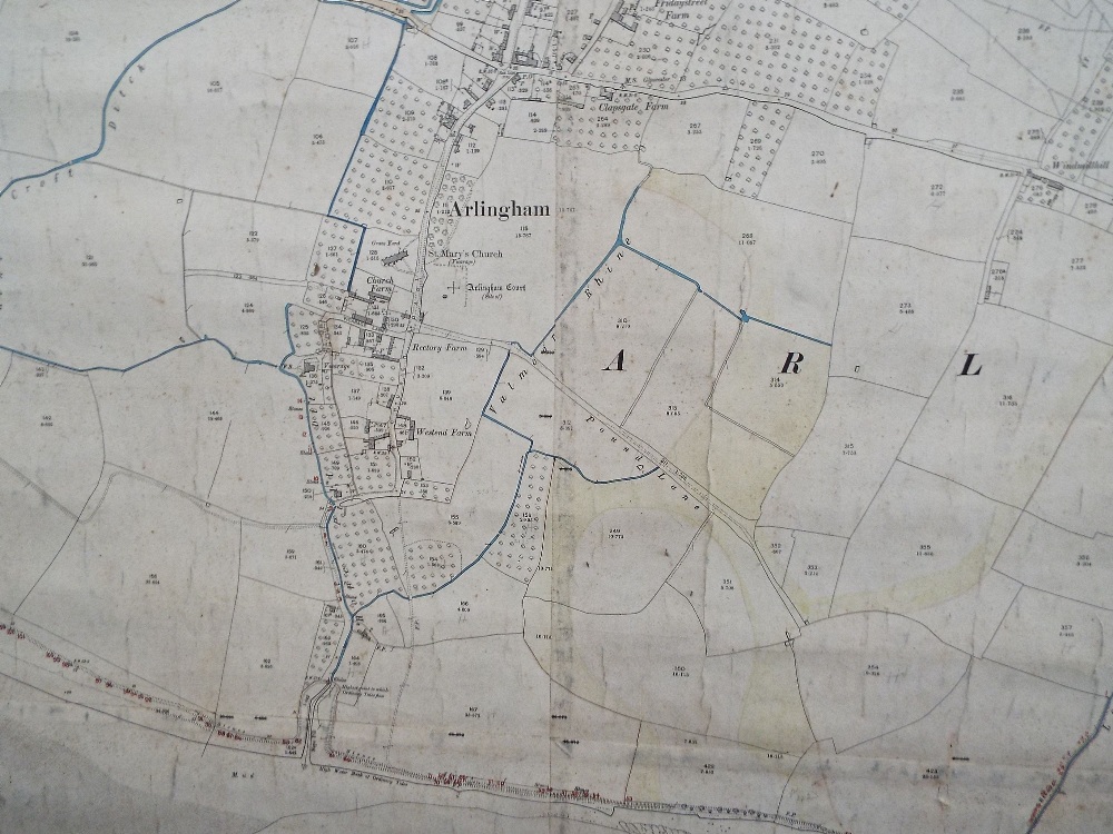 An early 20th century map of the River Severn at Arlingham and across to Newnham, mounted onto - Image 3 of 6