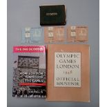 A 1948 Olympic Games London Official Souvenir, three 1948 Olympic Tickets for Wembley Stadium, 1st