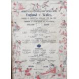 An unusual early 20th century souvenir rugby flyer for the match between England and Wales played at