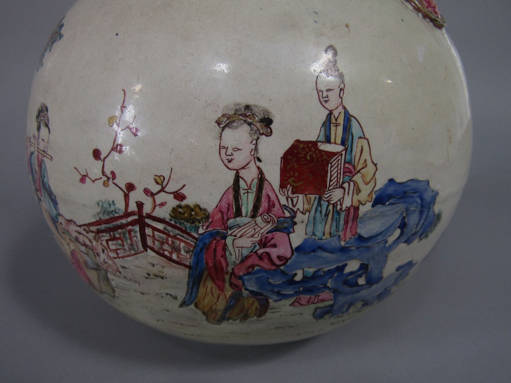 An unusual early 19th century oriental enamelled teapot of globular form with polychrome - Image 2 of 3