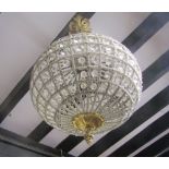 A Dutch style brass six branch hanging ceiling light/electrolier, with knopped and bulbous stem,