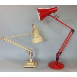 Herbert Terry anglepoise lamp on stepped square base together with a further recent red angle