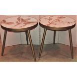 A pair of Nordic Style, London mirror top occasional tables of circular form with foliate detail,