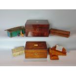 A mixed lot to include three various 19th century boxes, a tin containing a collection of gaming
