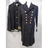 A naval officers early 20th century double breasted frock coat/jacket length 105cm/42" together with