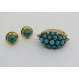 9ct turquoise bombe ring, size N/O and a pair of 18ct cabochon turquoise stud earrings with screw