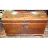 A substantial early 19th century continental coffer of tapering form beneath a domed lid with