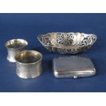 Mixed collection of silver to include a bonbon dish with pierced butterfly rim, cigarette case and