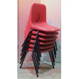 Hille moulded plastic child's school chairs with pierced backs and tubular supports (stack of six)