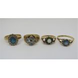Four 9ct gem set dress rings, to include a chrysoprase