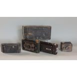 Five mixed vintage folding cameras including two Bakelite models, circa 1920's mainly British (5)