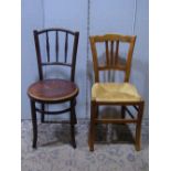 An oak barley twist gateleg table, Windsor chair (af) pair of rush seat chairs, towel rail, cabin