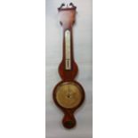 J King of Bristol flame mahogany barometer thermometer, with silvered dials, boxwood inlay, 96 cm