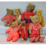 Collection of 6 vintage teddy bears, the largest being 84cm tall, most of them play worn and with