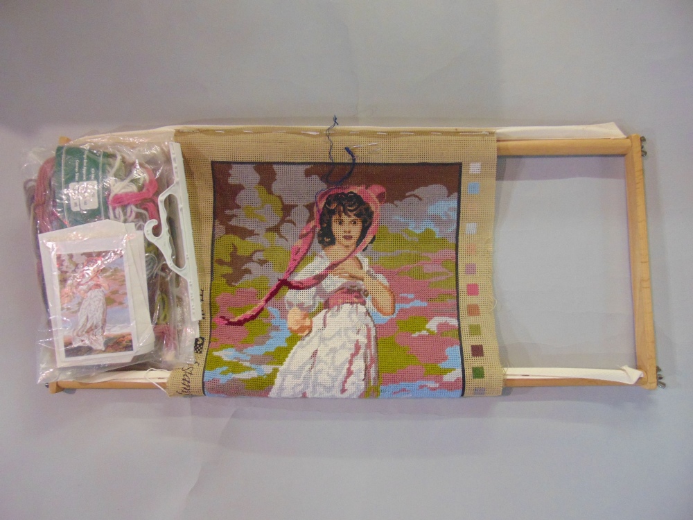Wooden needlepoint/ tapestry frame, with a part worked Lowry tapestry canvas and - Image 3 of 3