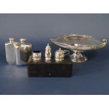Mixed collection of silver and plate to include a cased three piece cruet comprising salt pepper and