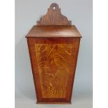 19th century oak and mahogany cross banded hanging candle box, 42cm high