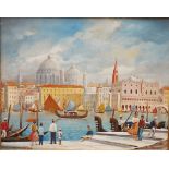 Cassaretto (20th century Italian school) - Busy Venetian canal scene, oil on board, signed and
