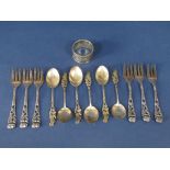 A cased set of six continental 800 silver novelty teaspoons mounted with a rose, together with a