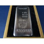 Metalor kilo of Swiss 9.999 fine silver within a wooden case with certificate