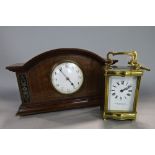 Edwardian walnut cased mantle clock with convex dial and boulle work inlay, wind-up movement, 17