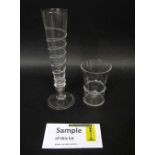 Set of six Juliska champagne flutes with applied glass spiral detail, 23cm high, together with a