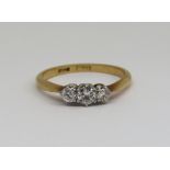 18ct three stone diamond ring, size M, 2.2g