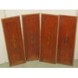 A set of four Edwardian satin walnut panels of slender rectangular form with inlaid classical