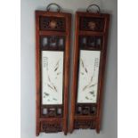 Pair of Chinese porcelain panels, hand painted with shrimp and fish with calligraphy detail,