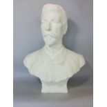 A painted plaster bust of an Edwardian male character
