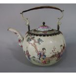 An unusual early 19th century oriental enamelled teapot of globular form with polychrome