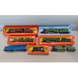 Five boxed Tri-ang Hornby 00 gauge locomotive including R855N The Flying Scotsman 4-6-2 with steam