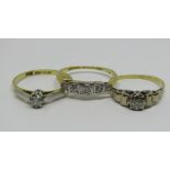 Three 18ct diamond set rings, 6g total (3)