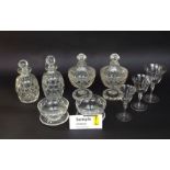 A large collection of various glassware to include a good quality bell shaped decanter, a pair of