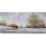 Geoff Keney (20th/21st century British) - Winter river landscape, watercolour and bodycolour on