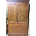 An Edwardian mahogany linen press with inlaid satinwood banding, chequered and box wood stringing,