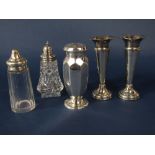 Interesting faceted baluster castor, with panelled sides, maker Henry Atkin, Sheffield, 1942, 15cm