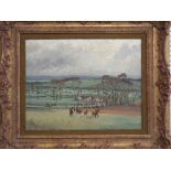 N Lovett (20th century British school) - Extensive landscape with the Berkeley Hunt, the River