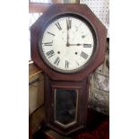 Mahogany cased twin train drop dial wall clock with octagonal bezel, twin train movement with