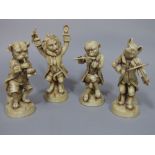 A set of four late 19th century continental models of animal musicians, possibly Sitzendorf, with