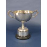 1930s silver twin handled trophy inscribed The Bob Tytherleigh Memorial Trophy, maker marks worn,