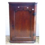 A Georgian oak hanging corner cupboard enclosed by a rectangular moulded pointed arch panel door,