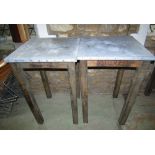A pair of rustic oak and pine framed tall pub or garden tables, with zinc covered tops, 70cm