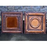23 architectural coppered tin square moulded panels with hammered detail, 62.5cm square, together