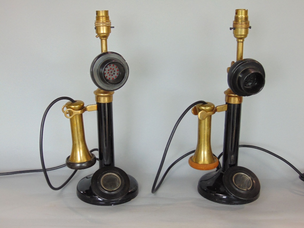 Pair of novelty table lamps formed from a pair of candlestick telephones, 39cm high (2)