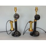 Pair of novelty table lamps formed from a pair of candlestick telephones, 39cm high (2)