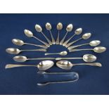 Suite of eleven silver coffee spoons with matching sugar nips, maker JR, Sheffield 1911; together
