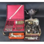 A continental cased white metal canteen of fiddle thread cutlery, marked Geislingen 90 and a further