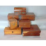 A collection of seven various antique wooden boxes, to include caddy's and work boxes, etc
