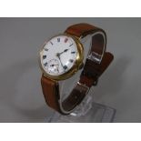 Early 20th century gents 18ct lug head wristwatch, the enamel dial with Roman numerals and